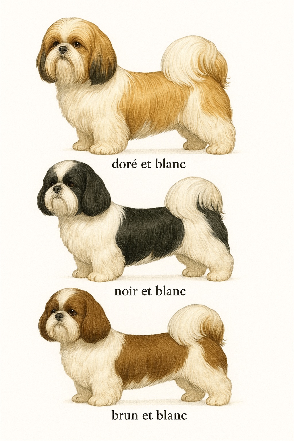 Images d'un Shih Tzu montrant la variété de couleurs de la race